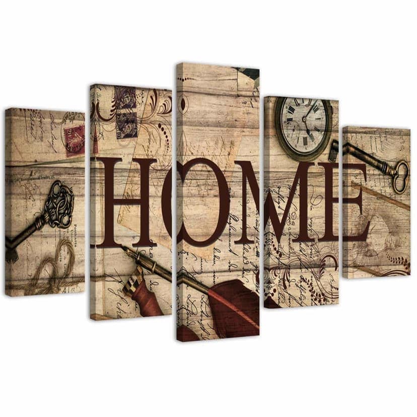 Stampa su tela 5 pezzi Home Retro scritta marrone
