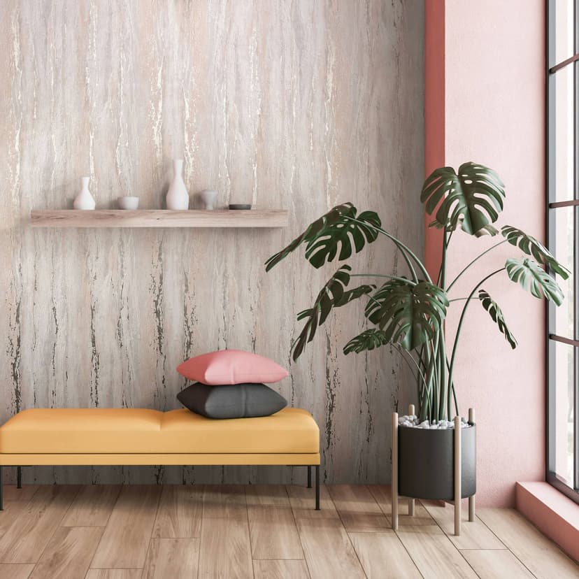 Carta da parati in tessuto non tessuto con texture lucida e ruvida effetto intonaco beige
