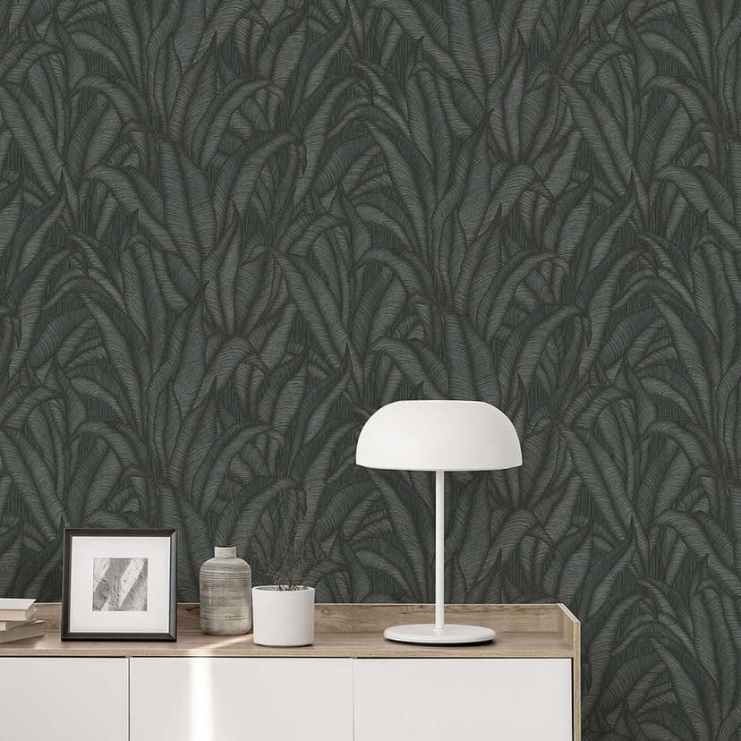 carta da parati sottile, carta da parati a foglie Fashion for Walls 4 di Guido Maria Kretschmer nero
