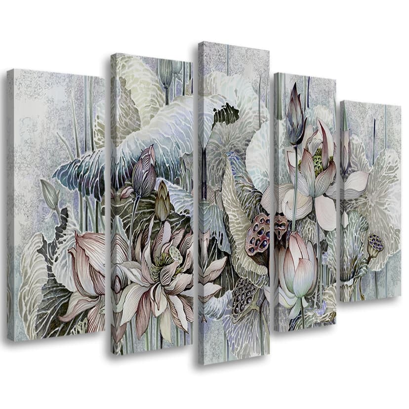 Stampa su tela 5 pezzi, fiori di loto