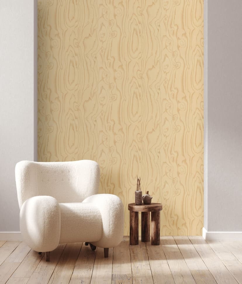 Carta da parati in tessuto non tessuto con venature del legno e texture naturale ocra, beige effetto legno