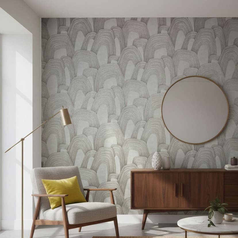 Carta da parati in tessuto non tessuto aspetto 3D, grafica collinare geometrica in grigio
