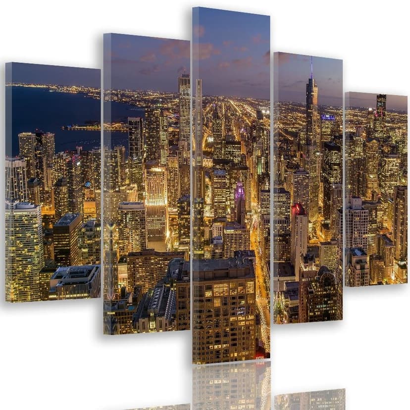 Stampa su tela 5 pezzi, Chicago City Night