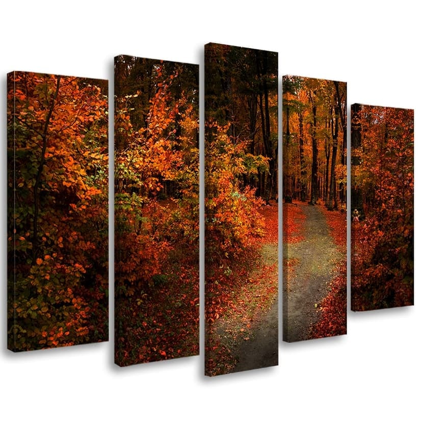 Stampa su tela 5 pezzi Foresta Foglie d'autunno Natura