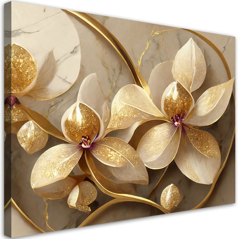 Stampa su tela, fiori oro glamour