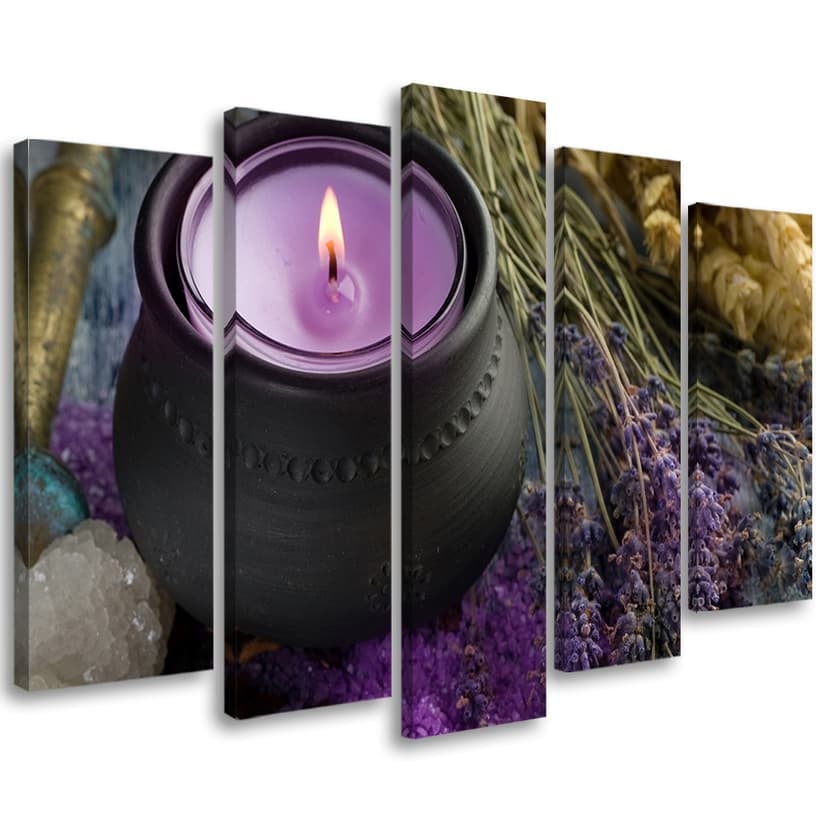 Stampa su tela 5 pezzi Candela Zen spa viola