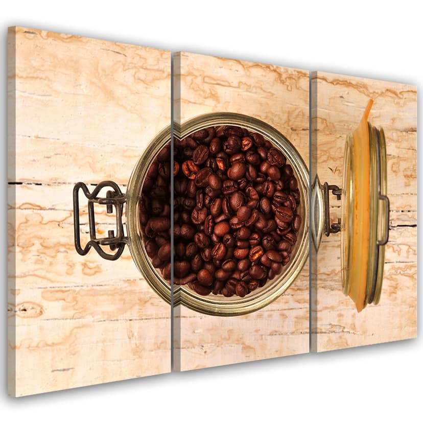 Stampa su tela in 3 parti, legno di chicco di caffè