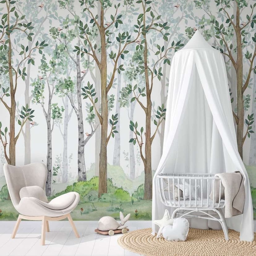 Carta da parati per bambini, carta da parati in tessuto non tessuto con illustrazione Kids Walls bianco, verde