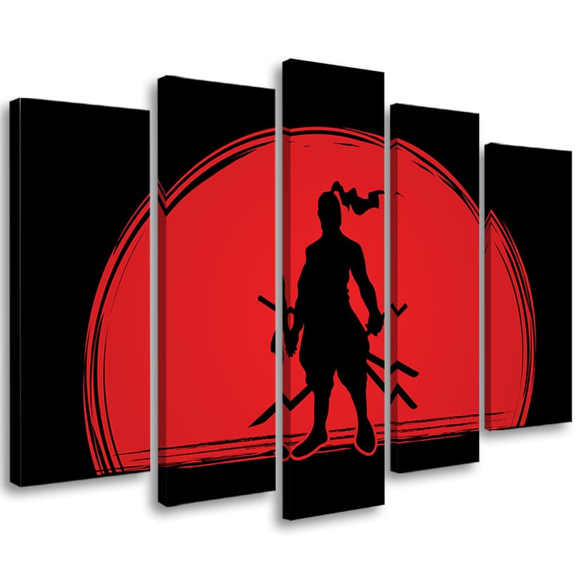 Stampa su tela 5 pezzi, Samurai Japan Sun