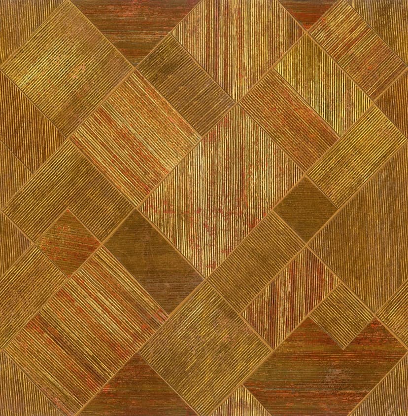 Fotomurale a righe geometriche in oro e oliva con texture tessile 2,7 x 2,65 m