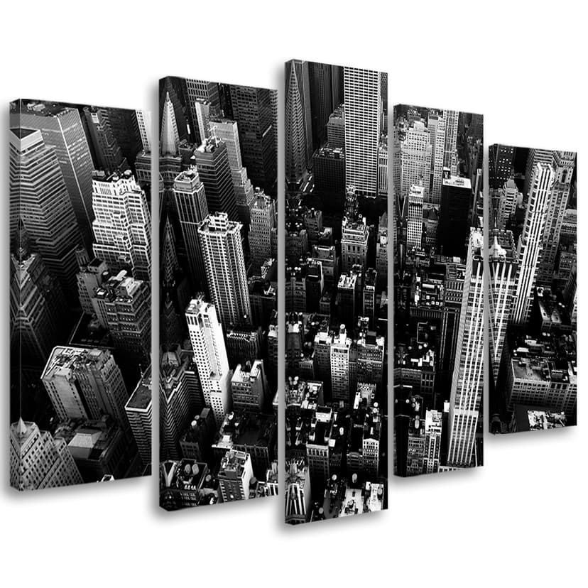 Stampa su tela 5 pezzi, New York City USA in bianco e nero