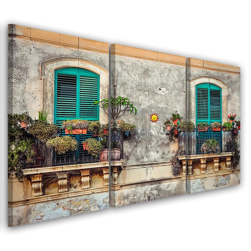 Stampa su tela 3 pezzi, fiori di finestra di Street Italy