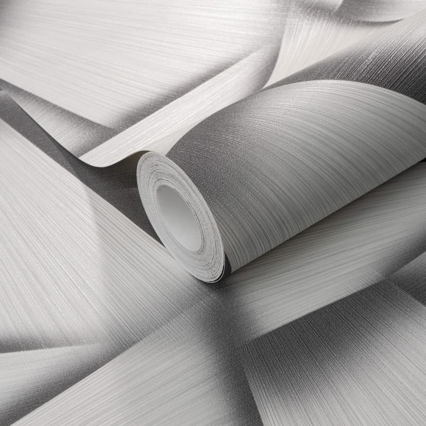 Carta da parati in tessuto non tessuto con forme geometriche ed effetto metallizzato in grigio