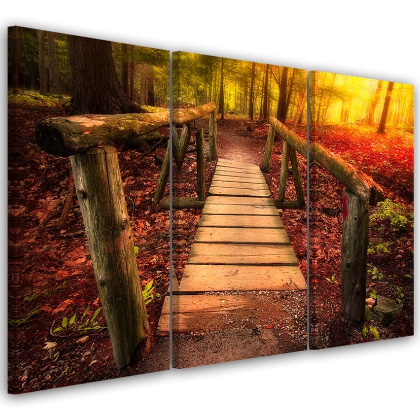 Stampa su tela 3 pezzi Ponte di foglie di foresta autunnale