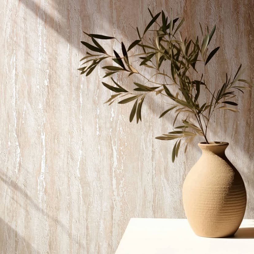 Carta da parati in tessuto non tessuto con texture lucida e ruvida beige effetto intonaco