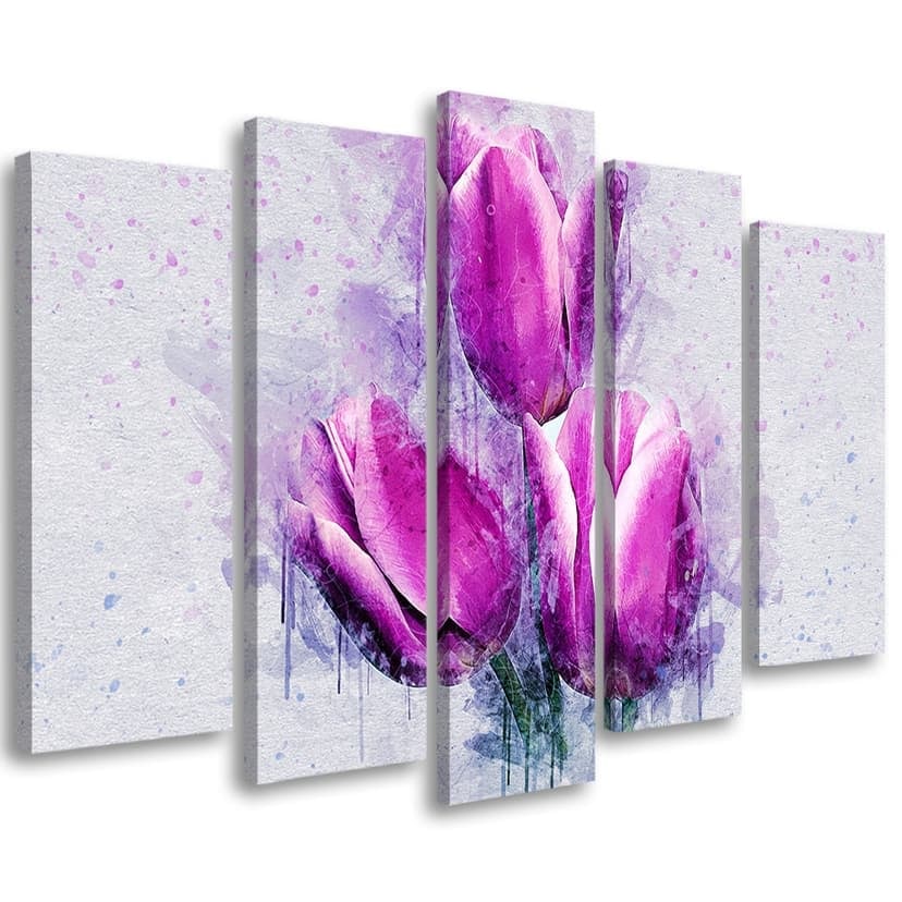 Stampa su tela 5 pezzi, tulipani fiori rosa