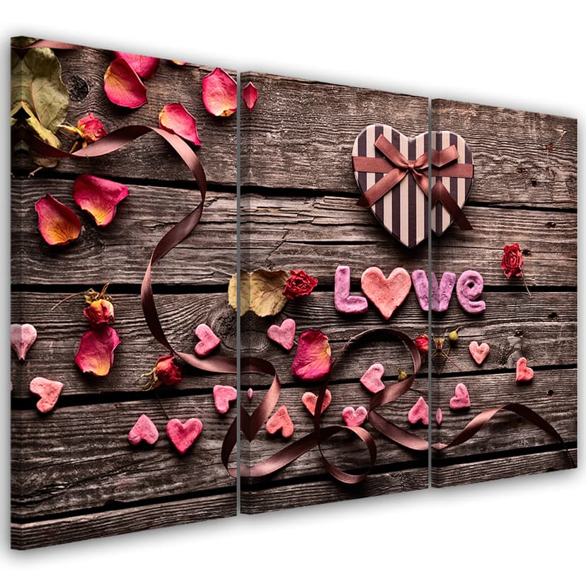 Stampa su tela 3 pezzi Cuore amore fiori vintage