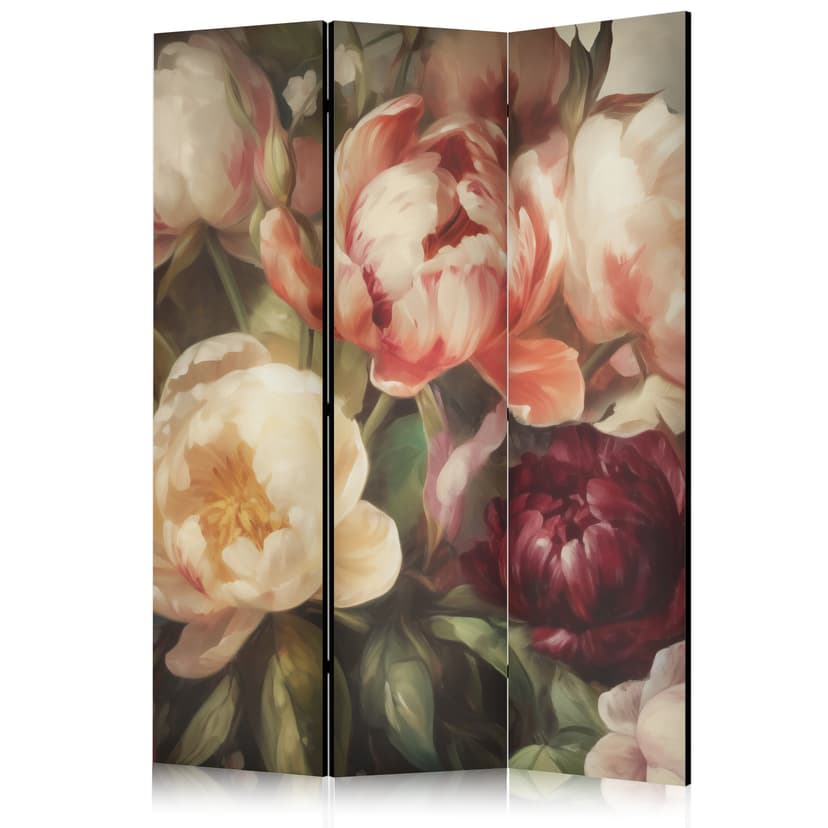Paravent, Raumteiler freistehend, Trennwand - Blooming Peonies - Charismatic Flowers Bathed in Sunl