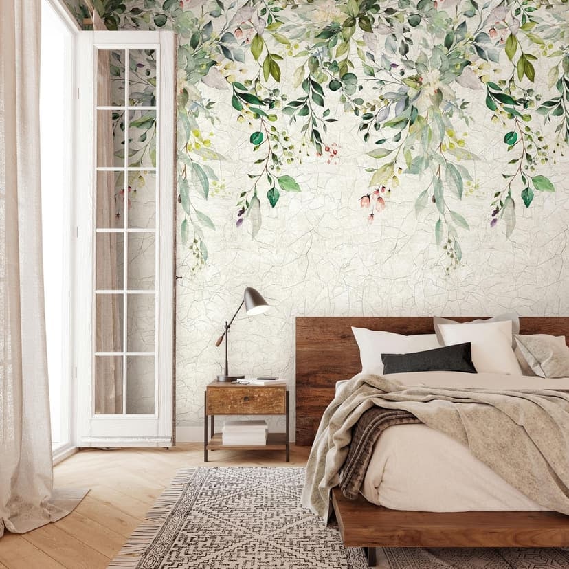 Carta da parati floreale fiori, foglie Carta da parati in tessuto non tessuto natura opaca in beige 2,70 x 1,59 m
