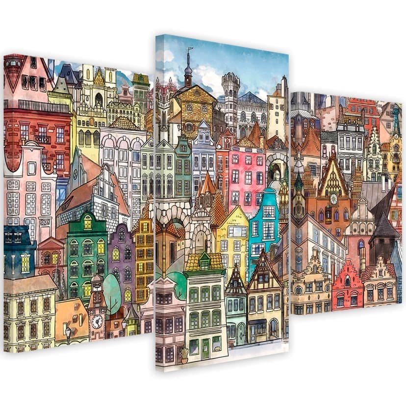 Stampa su tela 3 pezzi, Città felice