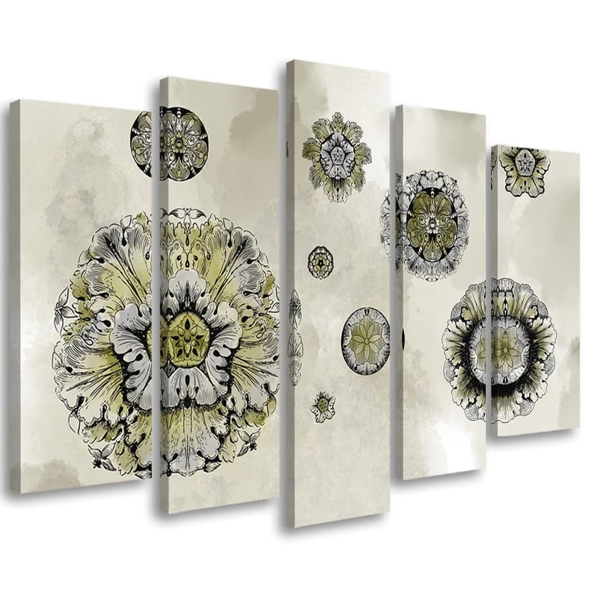 Stampa su tela 5 pezzi, forme geometriche floreali