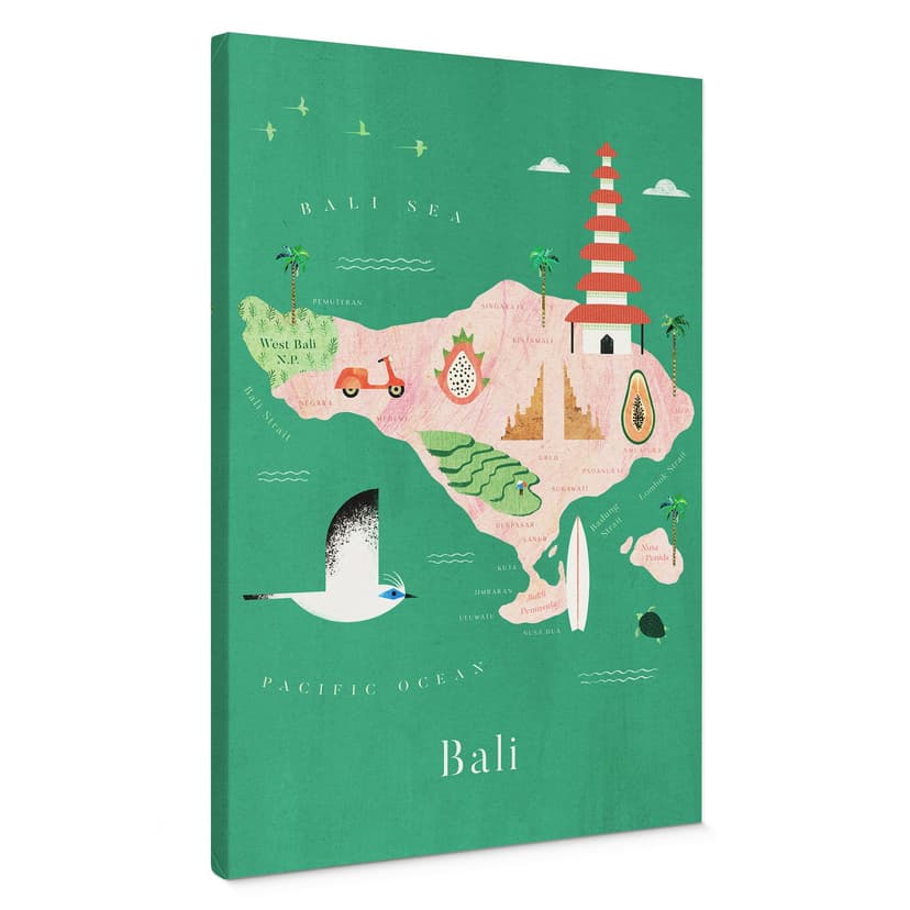 Stampa su tela Mappa di Bali - Rivers
