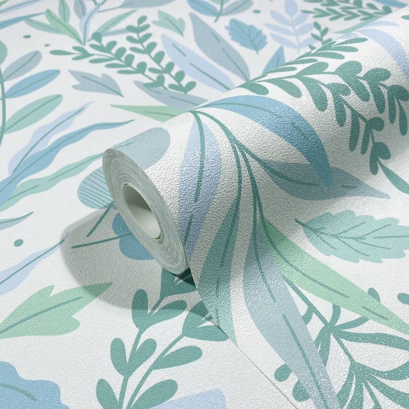 Carta da parati a fiori in pile Spirit of Jungle bianco, verde, blu
