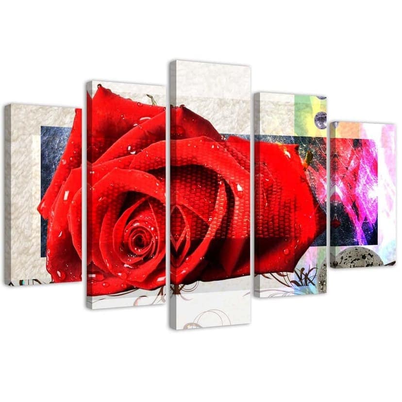 Stampa su tela 5 pezzi Fiori rosa rossa Natura