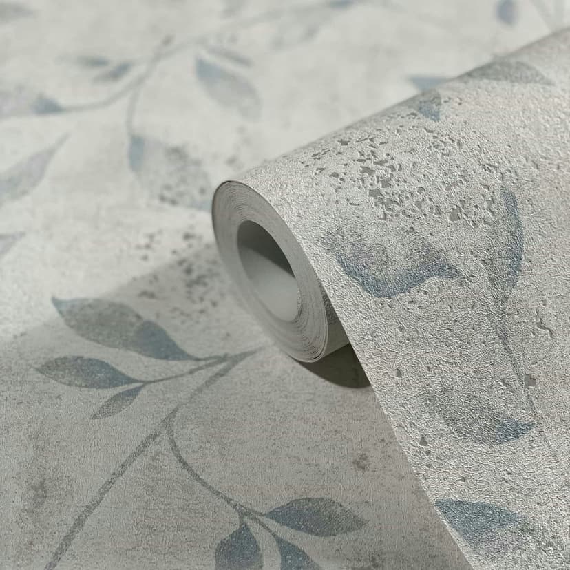 Carta da parati in tessuto non tessuto con motivo a foglie ed effetto metallico Greige Floral
