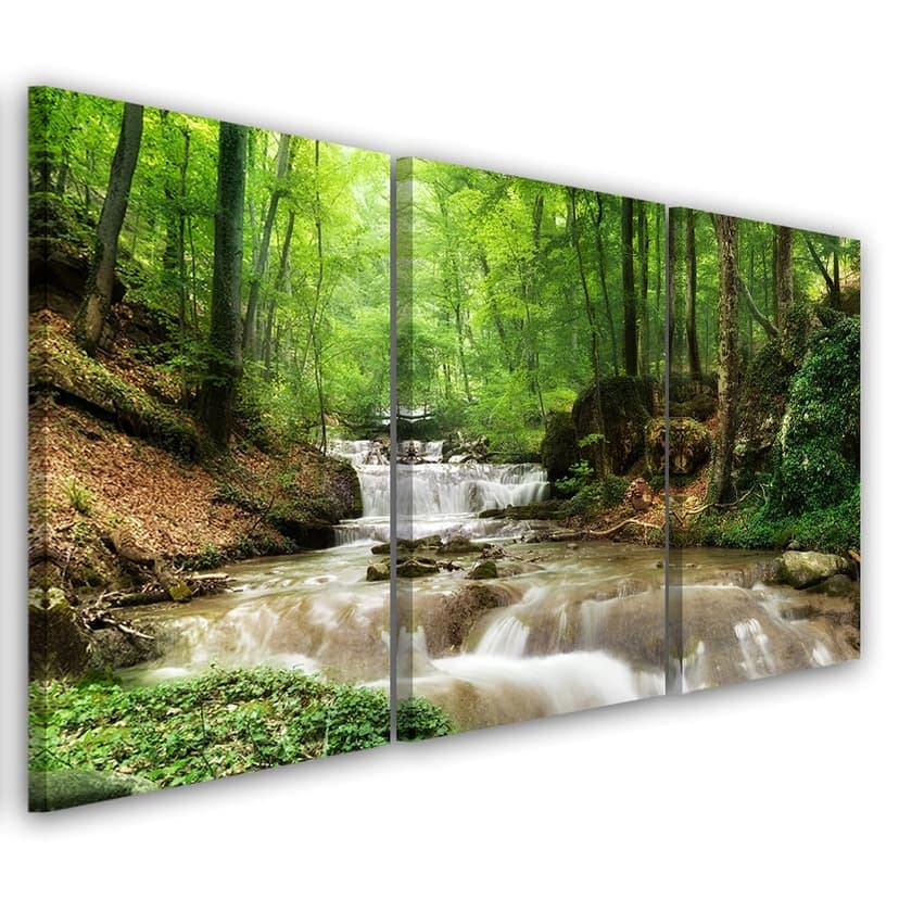 Stampa su tela 3 pezzi Cascata Foresta Ruscello Natura