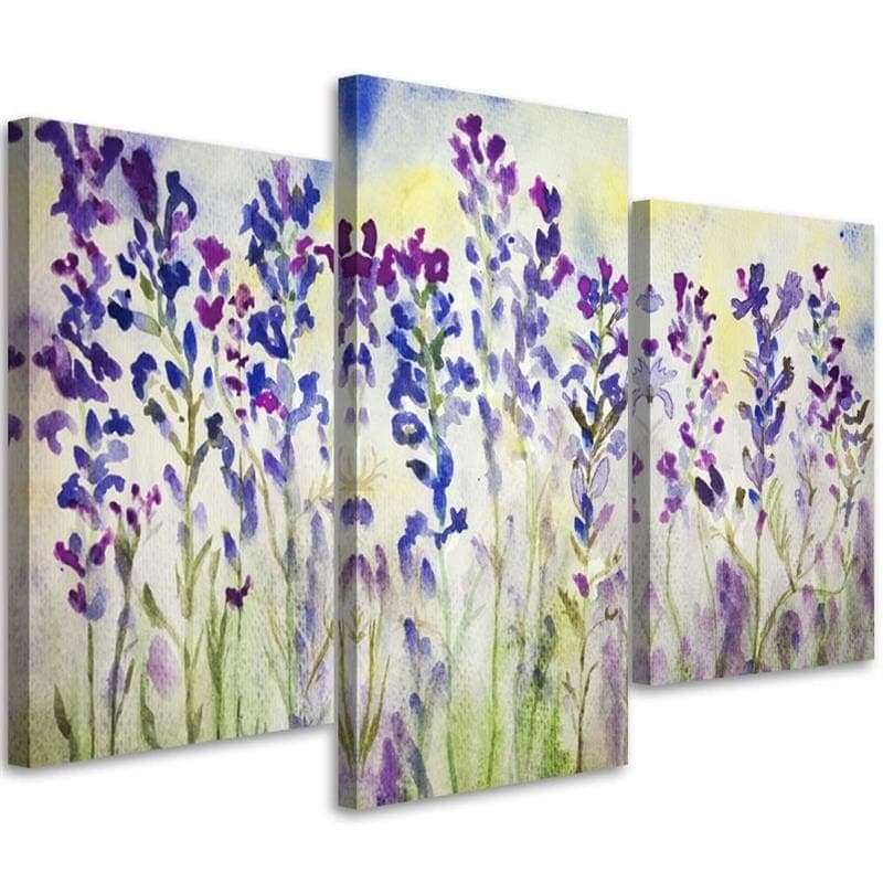 Stampa su tela in 3 parti, fiori di campo viola