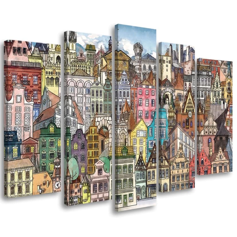 Stampa su tela 5 pezzi, Città felice