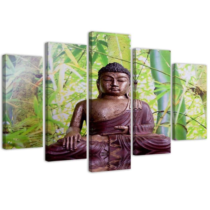 Stampa su tela 5 pezzi, meditazione Buddha verde
