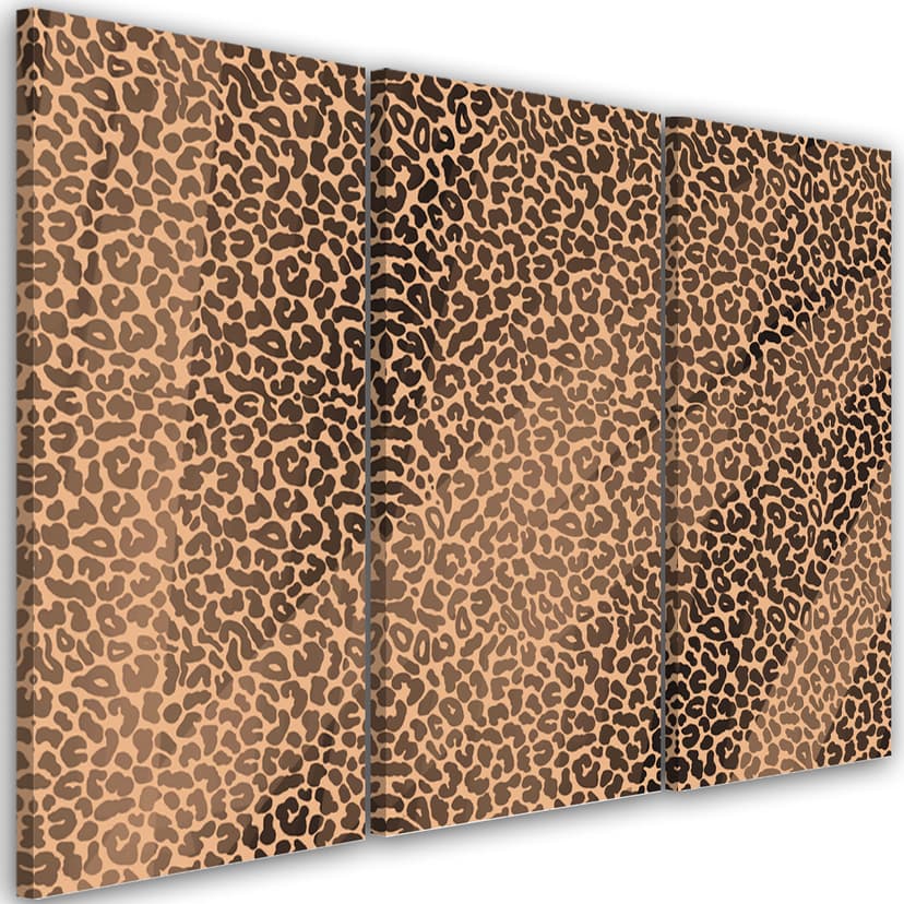 Stampa su tela 3 pezzi, motivo leopardato con toppe in pelliccia di leopardo