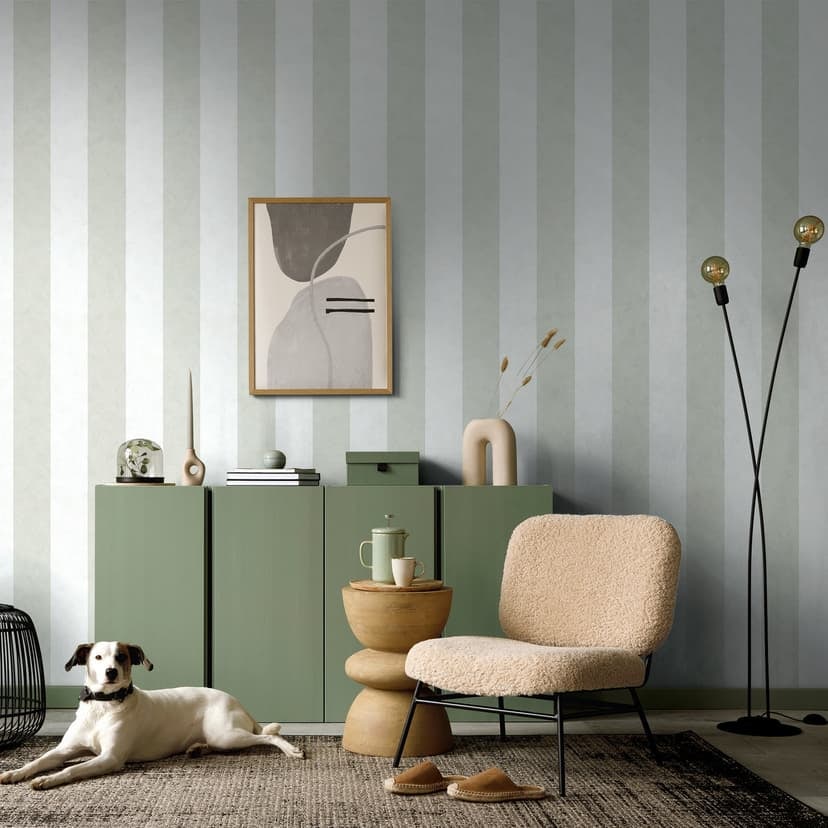 Carta da parati a righe, tessuto non tessuto Shades Iconic bianco verde