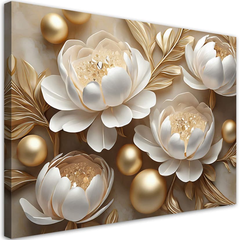 Stampa su tela, fiori dorati 3D