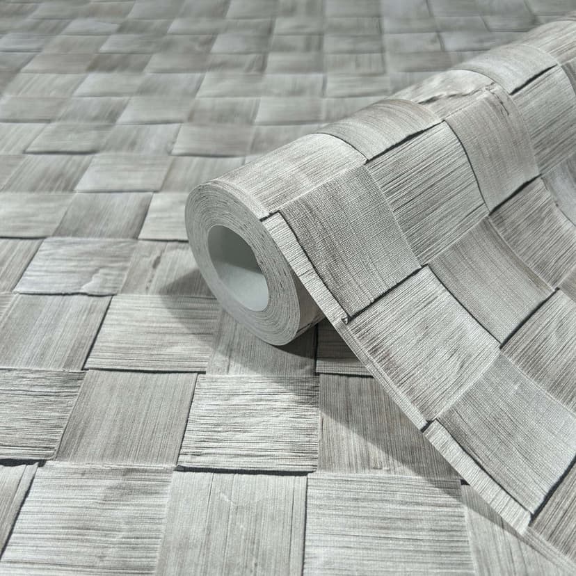 Carta da parati in tessuto non tessuto 3D effetto legno grigio 3D
