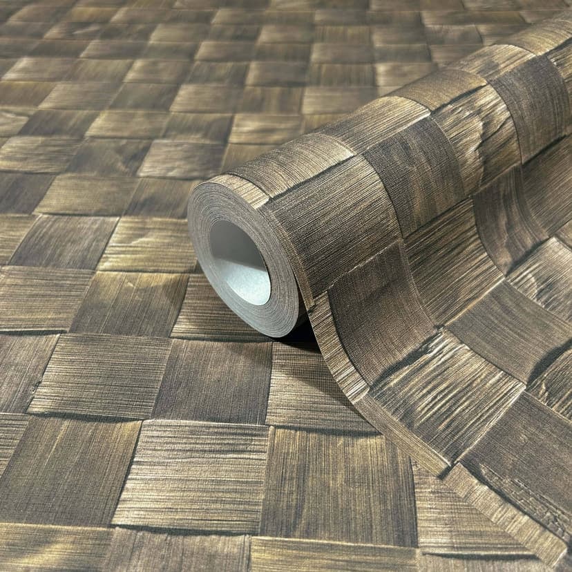 Carta da parati in tessuto non tessuto 3D effetto legno marrone 3D look