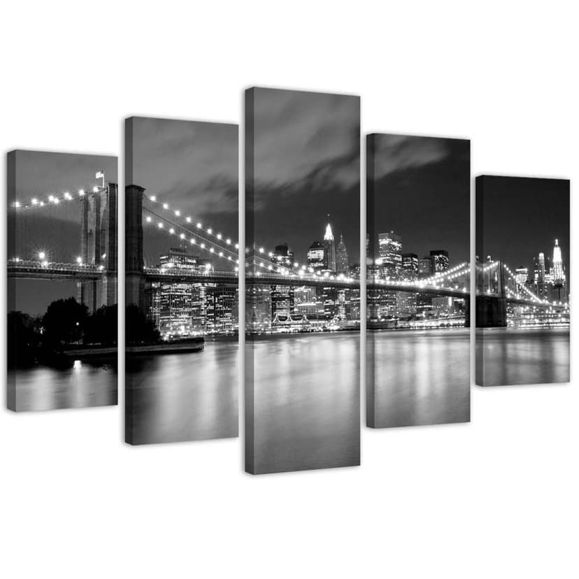 Stampa su tela 5 pezzi New York City Bridge in bianco e nero