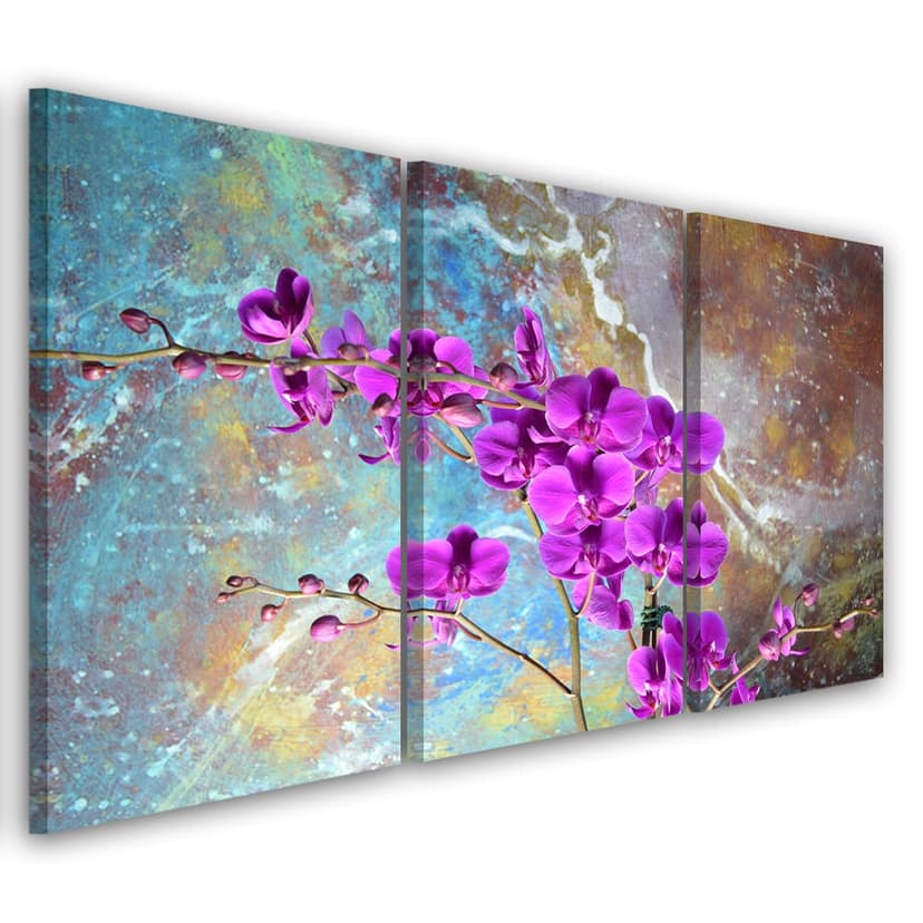 Stampa su tela 3 pezzi, fiori di orchidea turchese