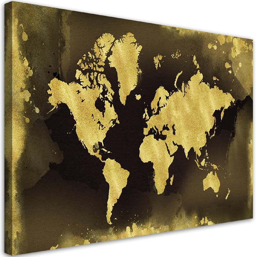 Stampe su tela, mappa del mondo d'oro vintage