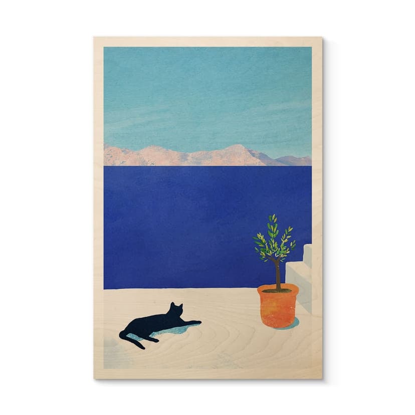 Stampa su legno di siesta con gatto in riva al mare - Rivers