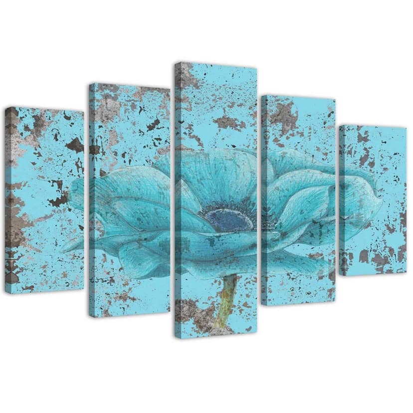 Stampa su tela 5 pezzi Fiore vintage blu