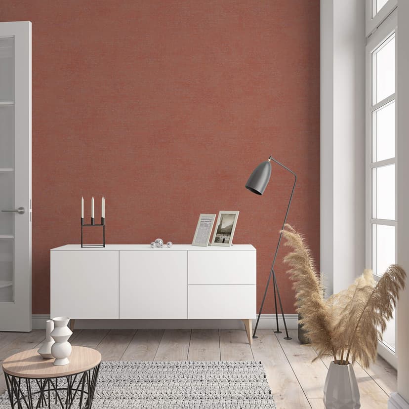 Carta da parati in tessuto non tessuto con look moderno a tinta unita e texture in rosso, arancione tinta unita