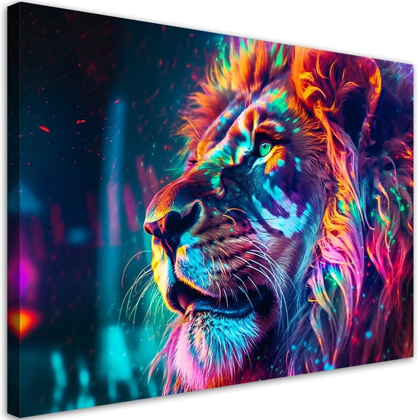 Quadro su tela Neon Animale Leone Ai