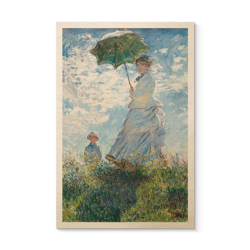 Stampa su legno Monet - Donna con ombrellone - Madame Monet e suo figlio