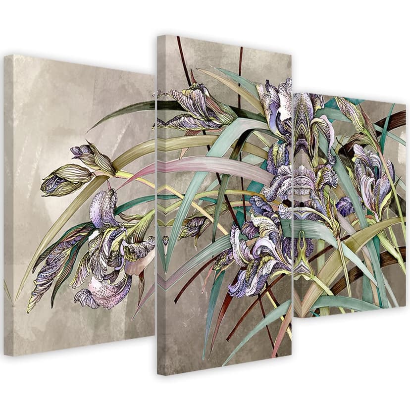Stampa su tela in 3 pezzi, fiori di iris al vento