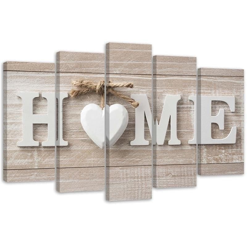 Stampa su tela 5 pezzi cuore casa legno shabby beige