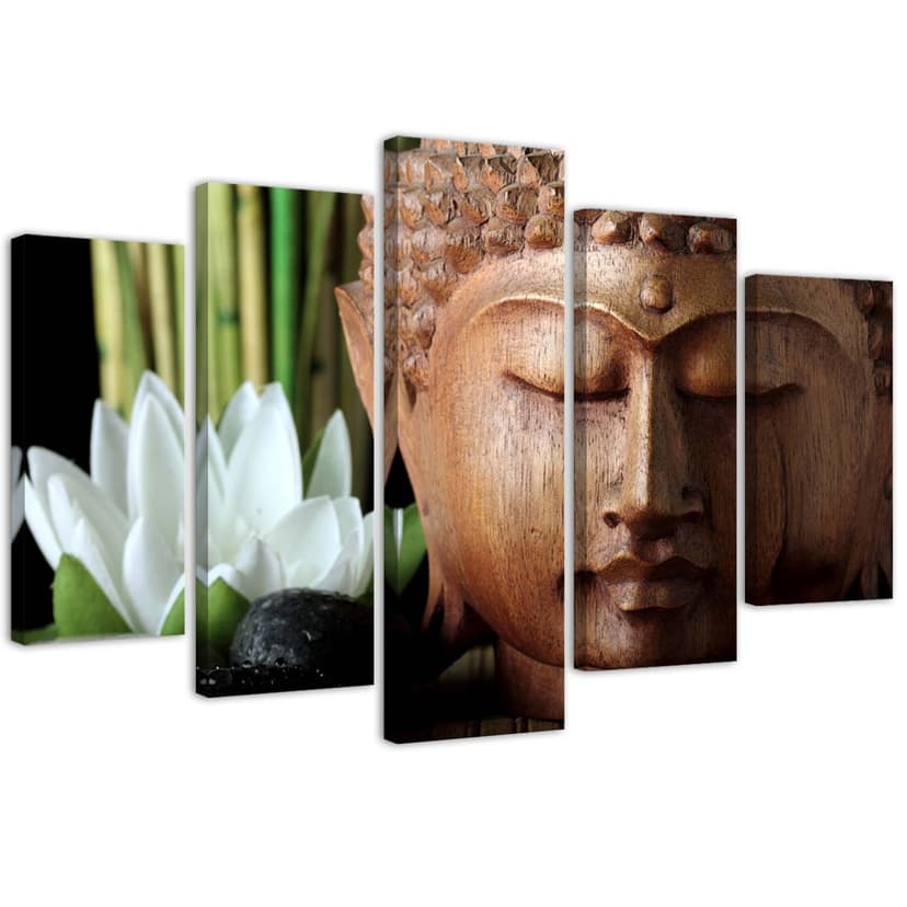 Stampa su tela 5 pezzi, Buddha Bamboo Zen Nature