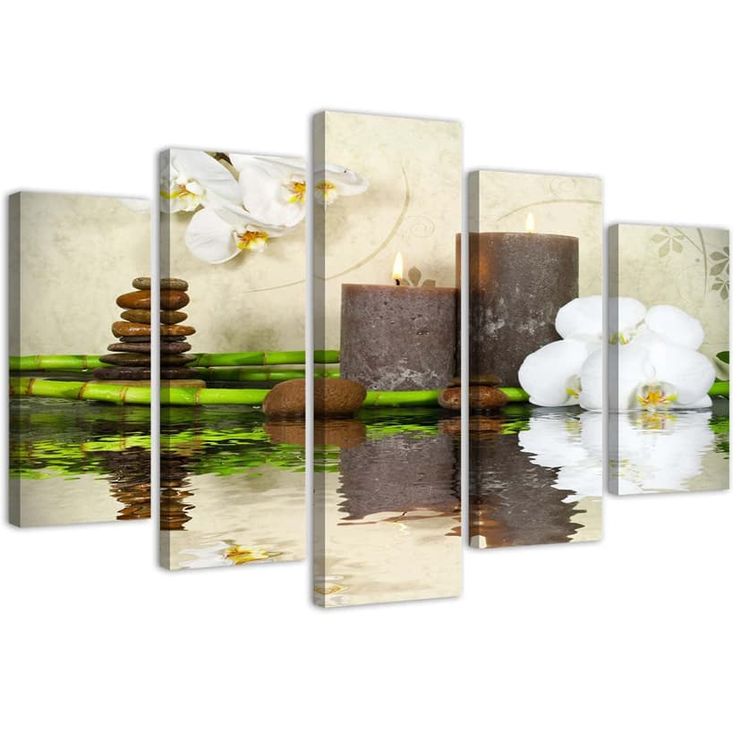 Stampa su tela 5 pezzi Zen Spa Candela Orchidea